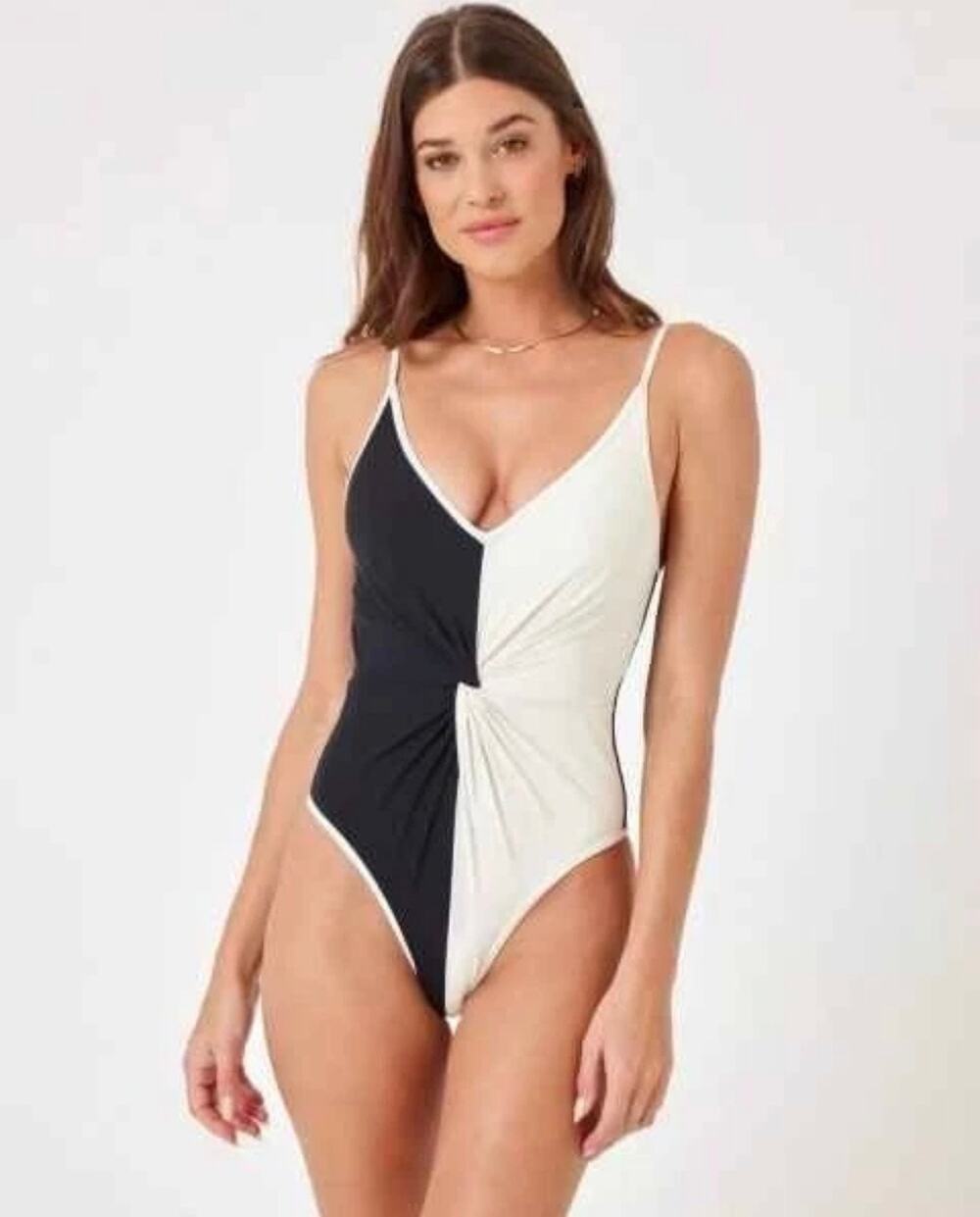 L*Space Devi Classic One Piece Swimsuit Black/White Women XS NWT